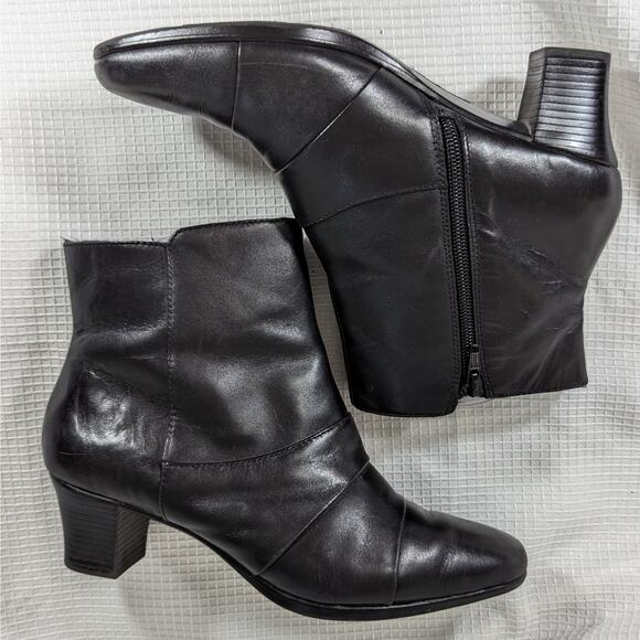 NWOT! EASY SPIRIT! BLACK GENUINE LEATHER LAYERED DETAIL ANKLE BOOTS! SZ 6.5M - Picture 5 of 9